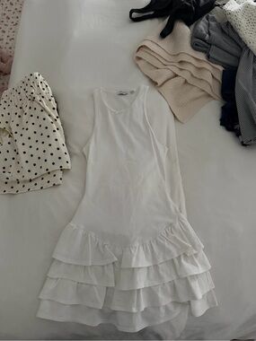 Aritzia White Sleeveless Ruffle Hem Dress